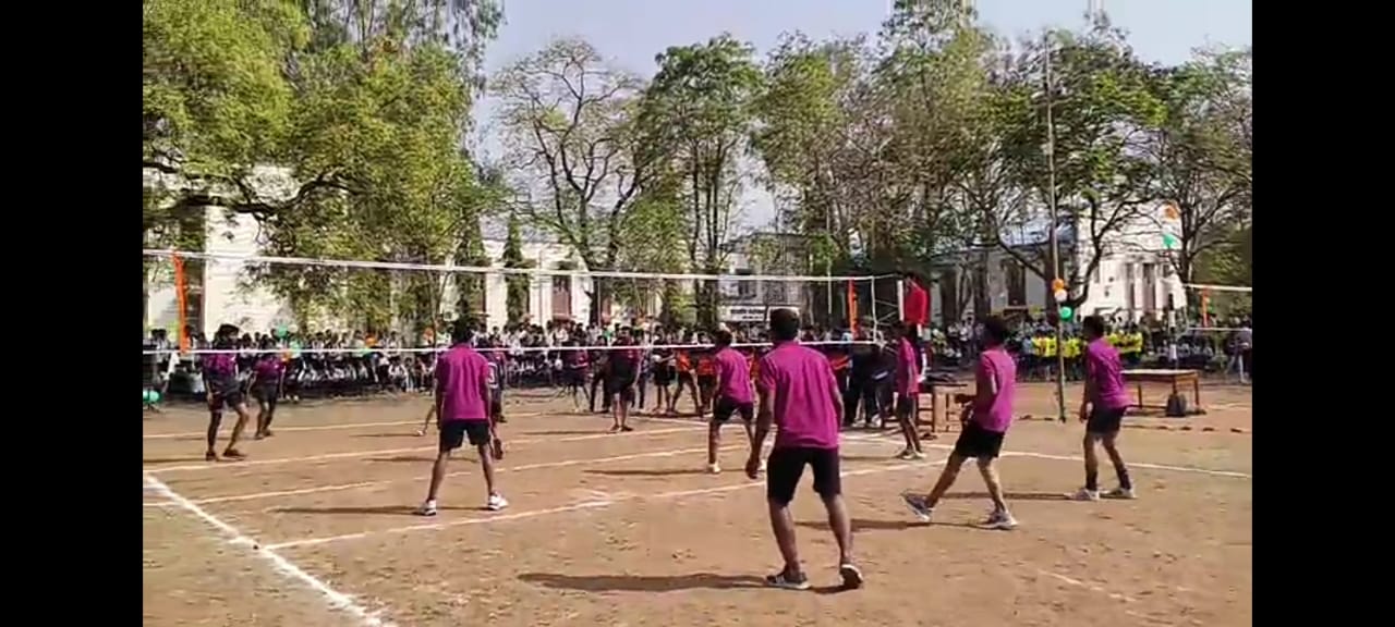Students playing volleyball